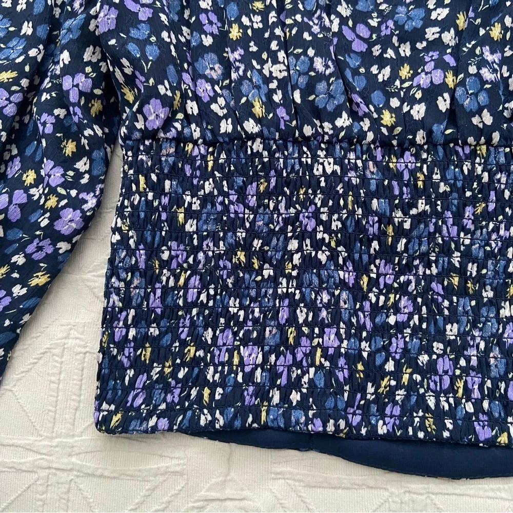 Dynamite Blue Floral Cropped Square Neck Blouse - Picture 9 of 12